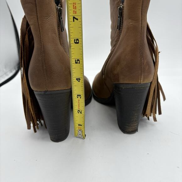 Steve Madden Boots Womens 8.5 Woodstock Brown Leather Fringe Bootie Block Heel C - Picture 5 of 9